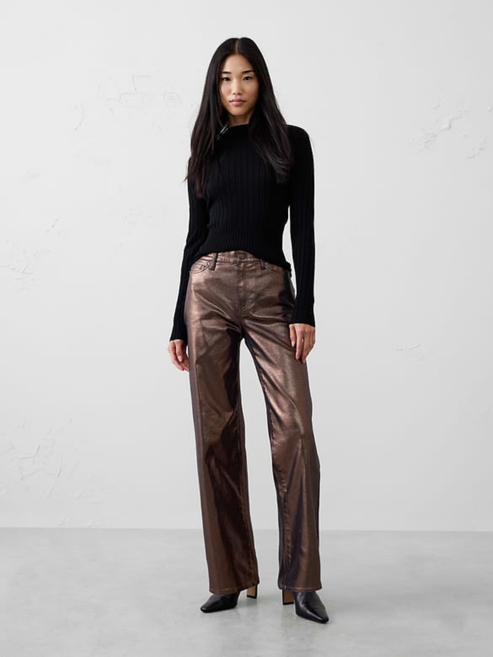 Banana Republic Metallic Bronze Straight High-Rise Pants